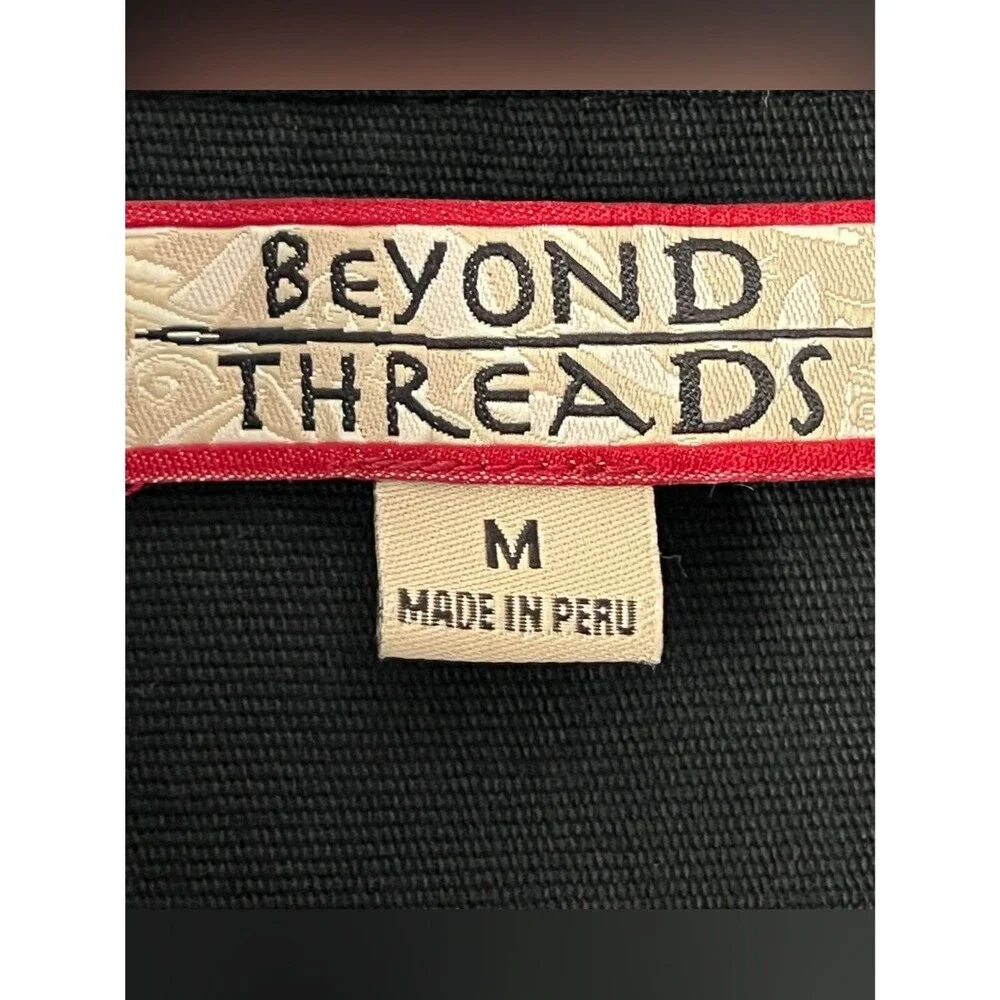 Beyond Threads M Black Cotton Utility Jacket Minimalist Artsy Lagenlook Peru